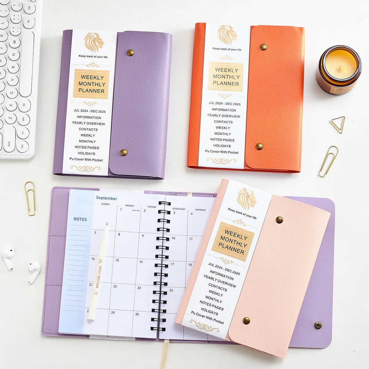 A5 PU Leather 18-Month Schedule Planner Spiral Notebook Monthly Weekly Organizer Business Office Daily Journal