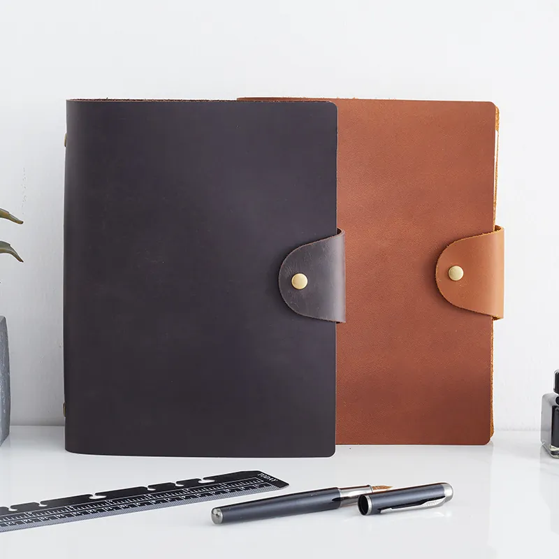 Retro Genuine Leather Loose Leaf Planner Notebook A5 Refillable Cowhide Agenda Organizer With Monthly Index Gift Box
