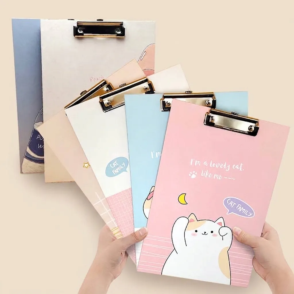 Creative Cartoon Cute Cat Panda A4 Wood Clipboard Thickened Student Data Storage Metal Strong Clip Office School Supplies