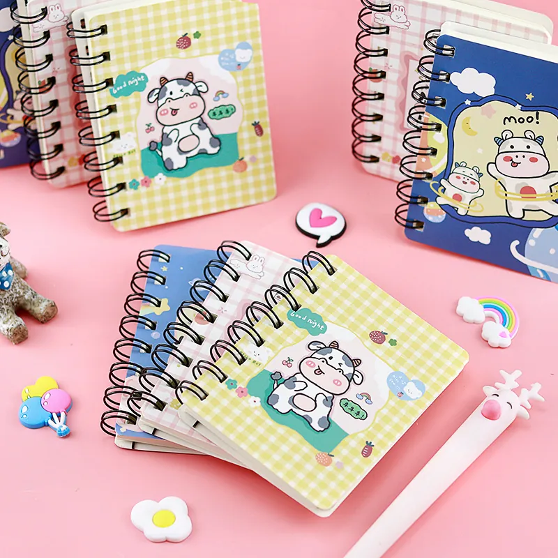 Cute Cartoon Cow Mini Spiral Notebook Portable Pocket Memo Pad For Students Office Stationery Daily Note Taking Writing