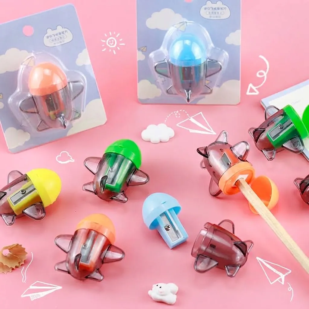 Mini Manual Airplane Pencil Sharpener Portable Single Hole Plastic Pencil Cutter Cute Desktop Stationery For Students School Kids Gift
