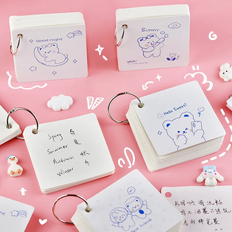 Creative Cartoon White Bear Ring Binder Mini Notebook Portable Student Word Memo Pad For School Reward Office Stationery