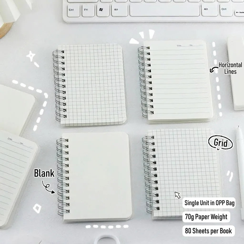 Portable Mini Spiral Notebook PP Frosted Transparent Cover Small Pocket Memo Pad Grid Lined Blank Pages Journal Stationery For Daily Office School