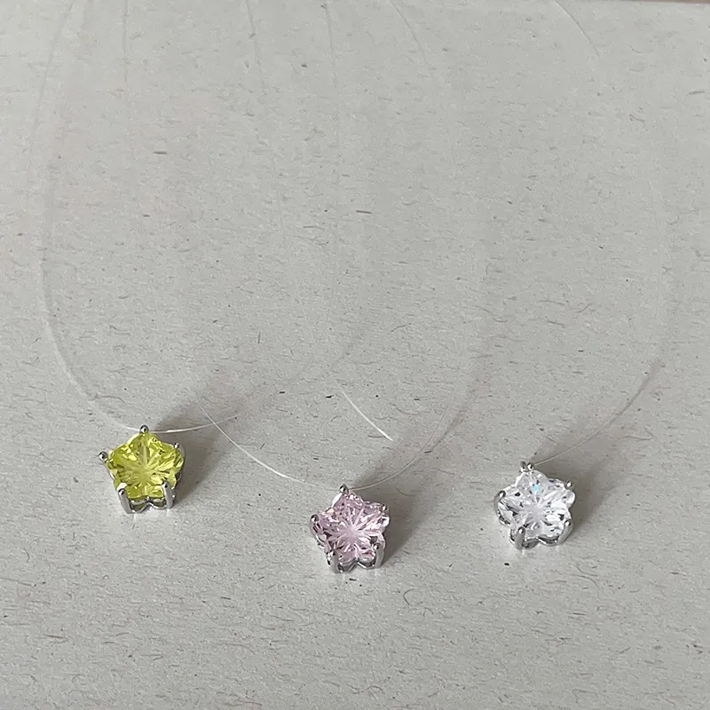 Collier Pendentif Étoile Strass Simple et Sucré Femmes Choker en Ligne de Pêche Transparente Bijoux de Mode