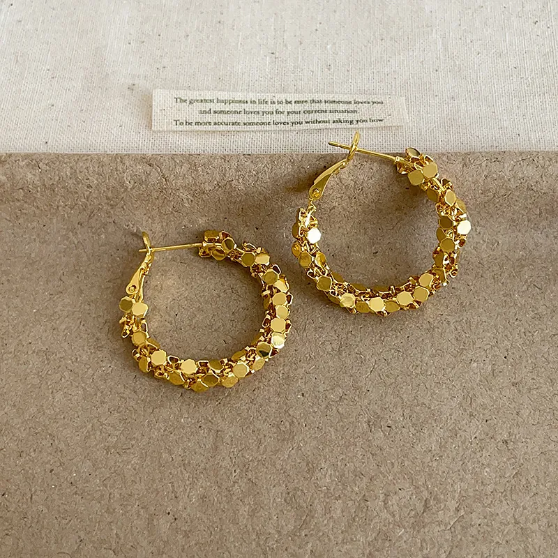 Boucles d'Oreilles Créoles en Or Texturé pour Femmes Boucles d'Oreilles en Métal Géométriques Minimalistes Cadeau Bijoux Chic