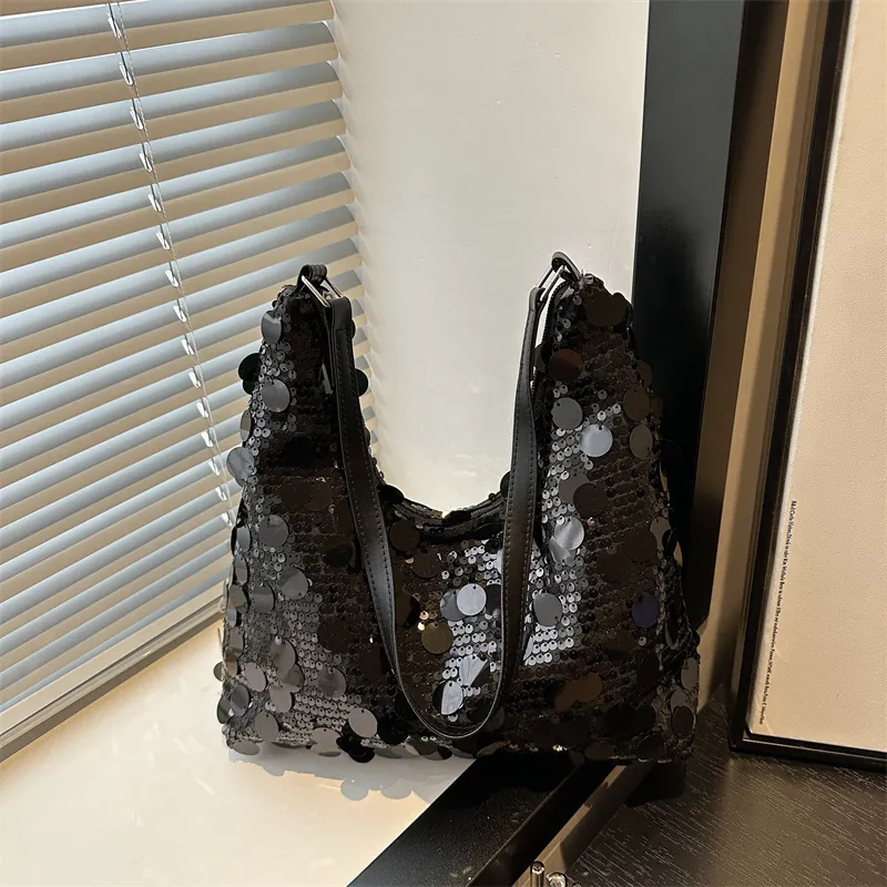 Sac à Bandoulière à Paillettes pour Femmes Style Coréen Sac Sous le Bras Brillant Sac Hobo Polyvalent pour Fête