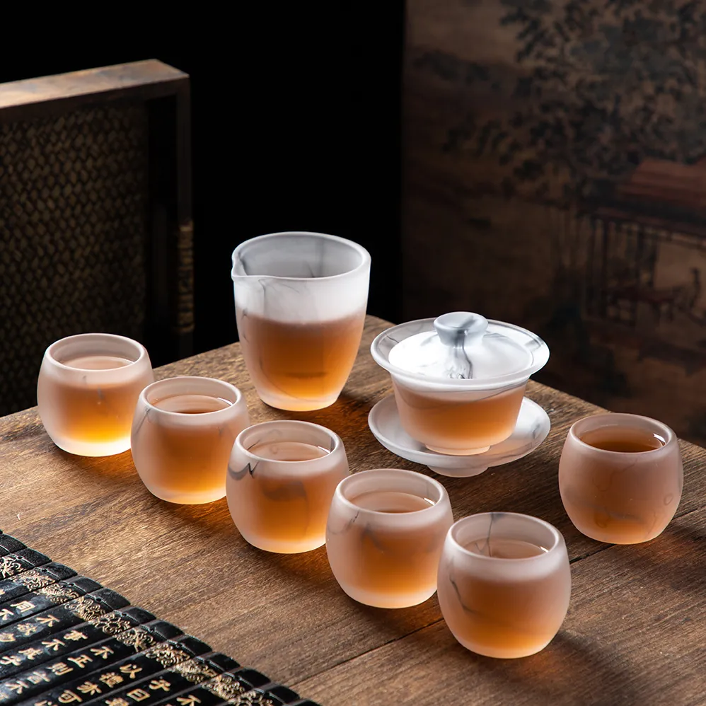 Colección de Té de Vidrio Lavado de Tinta Estilo Chino Tazón de Té Gaiwan Engrosado Taza Fair Tazas de Degustación Accesorios de Té Kung Fu Zen Hechos a Mano