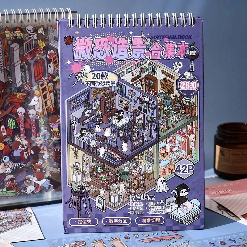 Horror DIY 3D Miniatur Szene Aufkleber Buch Scrapbooking Material Set 42 Seiten PET Aufkleber Für Journaling Stressabbau