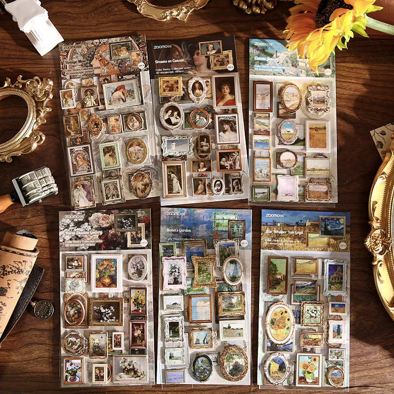 Adesivi Pittura a Olio in Rilievo 3D Vintage Forniture Scrapbooking Monet Van Gogh Estetica Fai da Te Diario Adesivi Murali