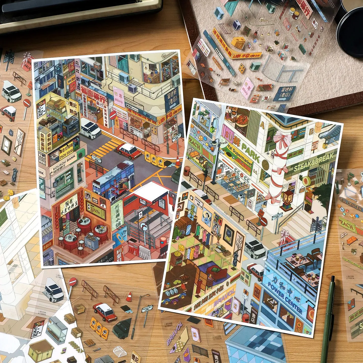 Infeel Me Large Miniature Cityscape Scenery PET Stickers Set Retro Hong Kong Style Architectural Journal Scrapbooking DIY Deco Stickers
