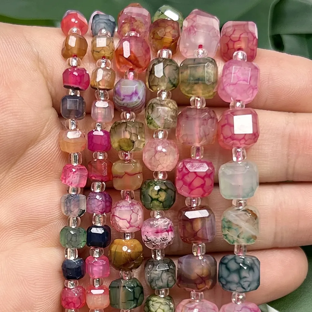 Multicolor Dragon Vein Agate Faceted Cube Beads Natural Stone Loose Spacer Beads For DIY Jewelry Making Accessories
