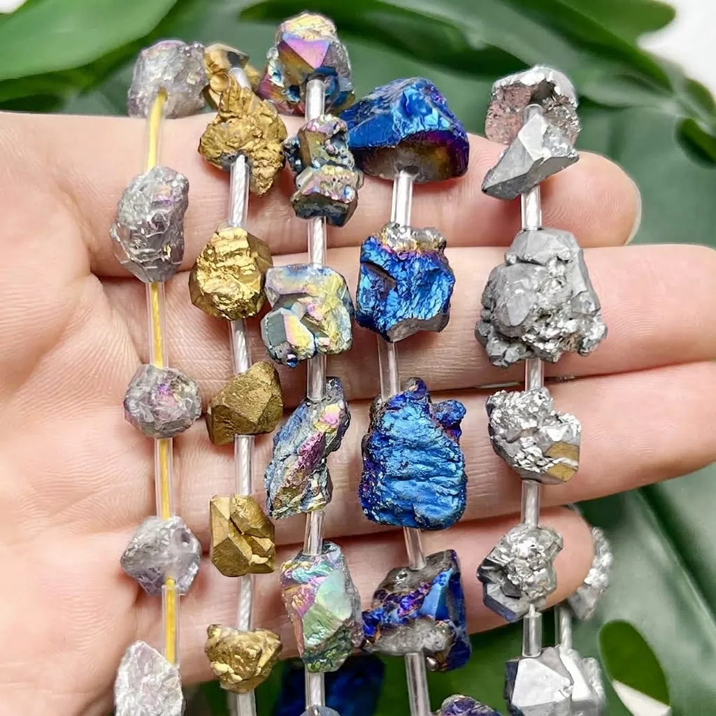 Galvanisierte Natürliche Amethyst Rohstein Unregelmäßige Stücke Lose Perlen Gold Blau Silber Mehrfarbig Edelstein DIY Schmuckherstellung Zubehör