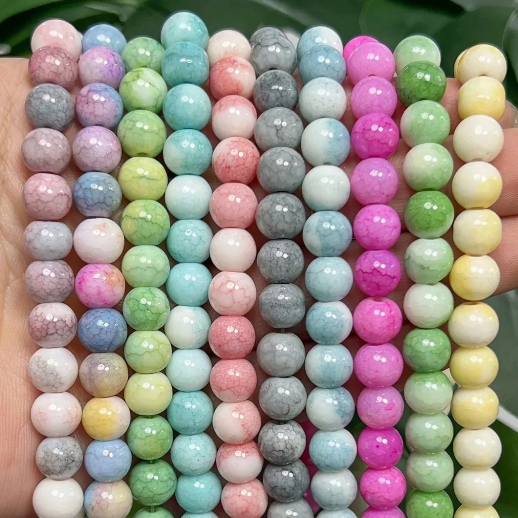 Porcelain Finished Lacquer Glass Crackle Round Beads 8mm Loose Spacer Beads for DIY Bracelet Jewelry Making Accessories