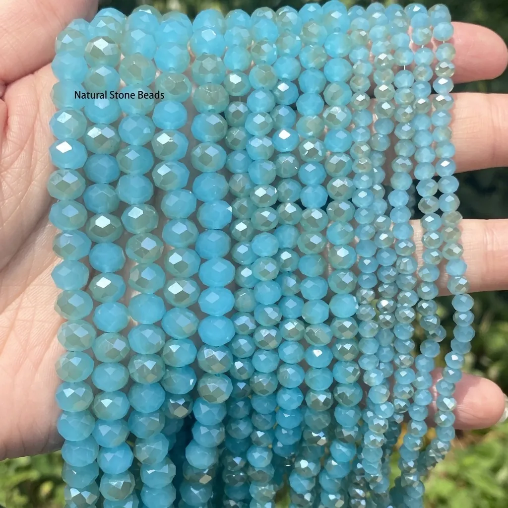 Faceted Flat Beads Artificial Crystal Lake Blue Amber Glass Beads DIY Jewelry Making Accessories Strand For Jewelry Design