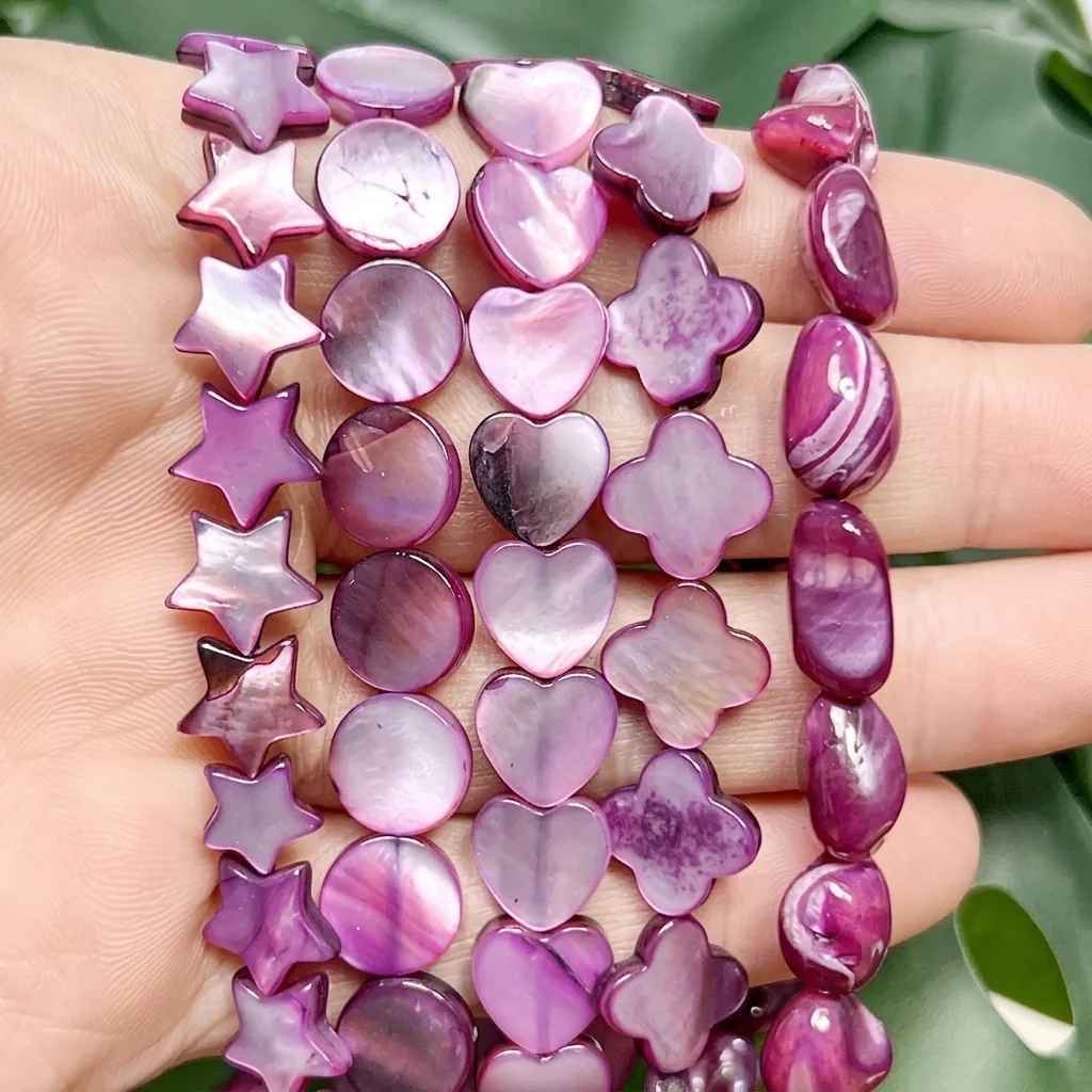 Perline Madreperla Nera Viola Scuro Iridescenti Naturali a Forma di Stella Cuore Fiore per Creazione di Gioielli Fai da Te