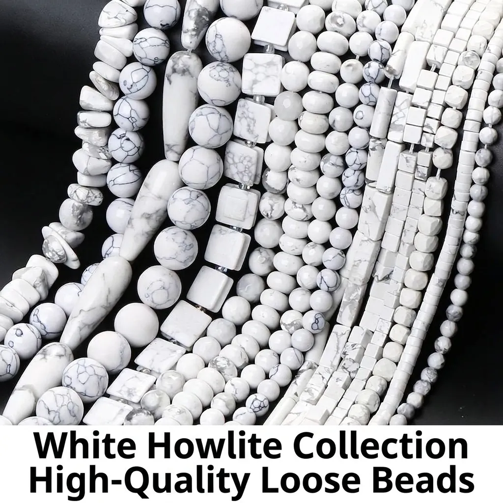 Perles en Pierre d'Howlite Blanche Naturelle Rondes Carrées Rondelles Perles d'Espacement pour Fabrication de Bijoux DIY Colliers Bracelets Accessoires