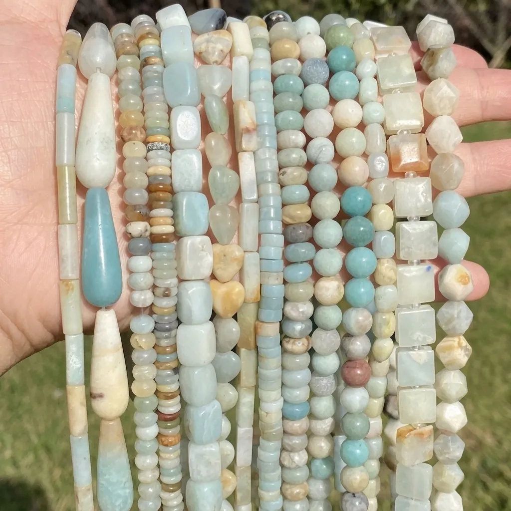 Natural Colored Amazonite Beads Various Shapes Round Heart Square Waterdrop Faceted Loose Stone Beads For DIY Jewelry Making Bracelet Necklace Women