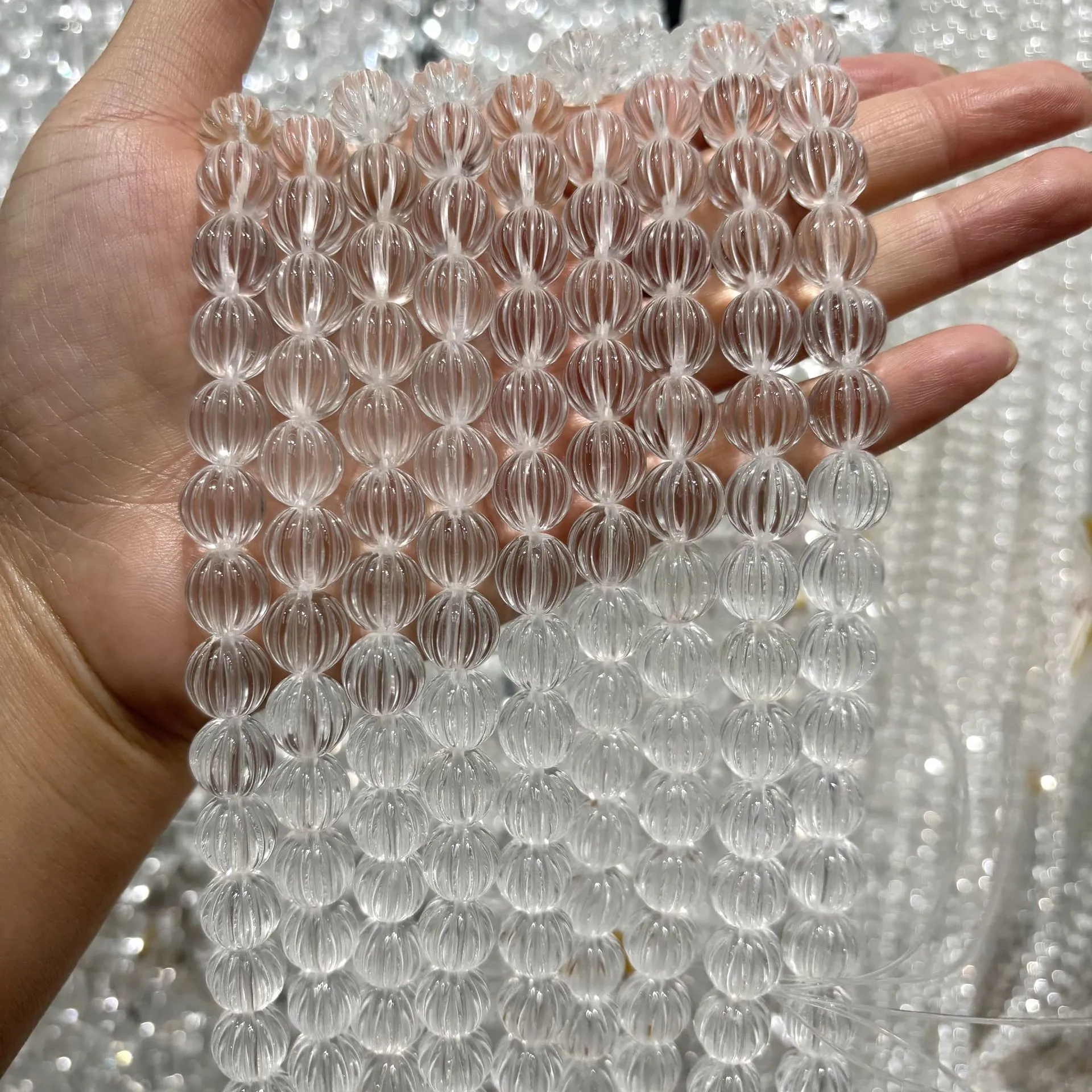 Cuentas de Calabaza de Cristal de Roca Natural de Brasil Cuarzo Transparente Cuentas Sueltas Talladas para Joyería DIY