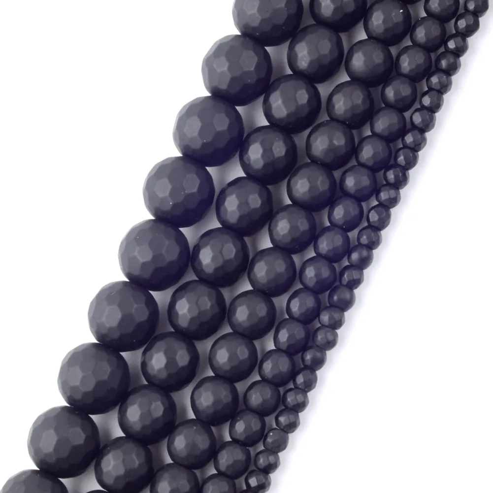 Perles en Pierre Noire Mate Facettée Rondes Pour Création de Bijoux DIY Bracelet Collier Accessoires Matériaux Semi-finis