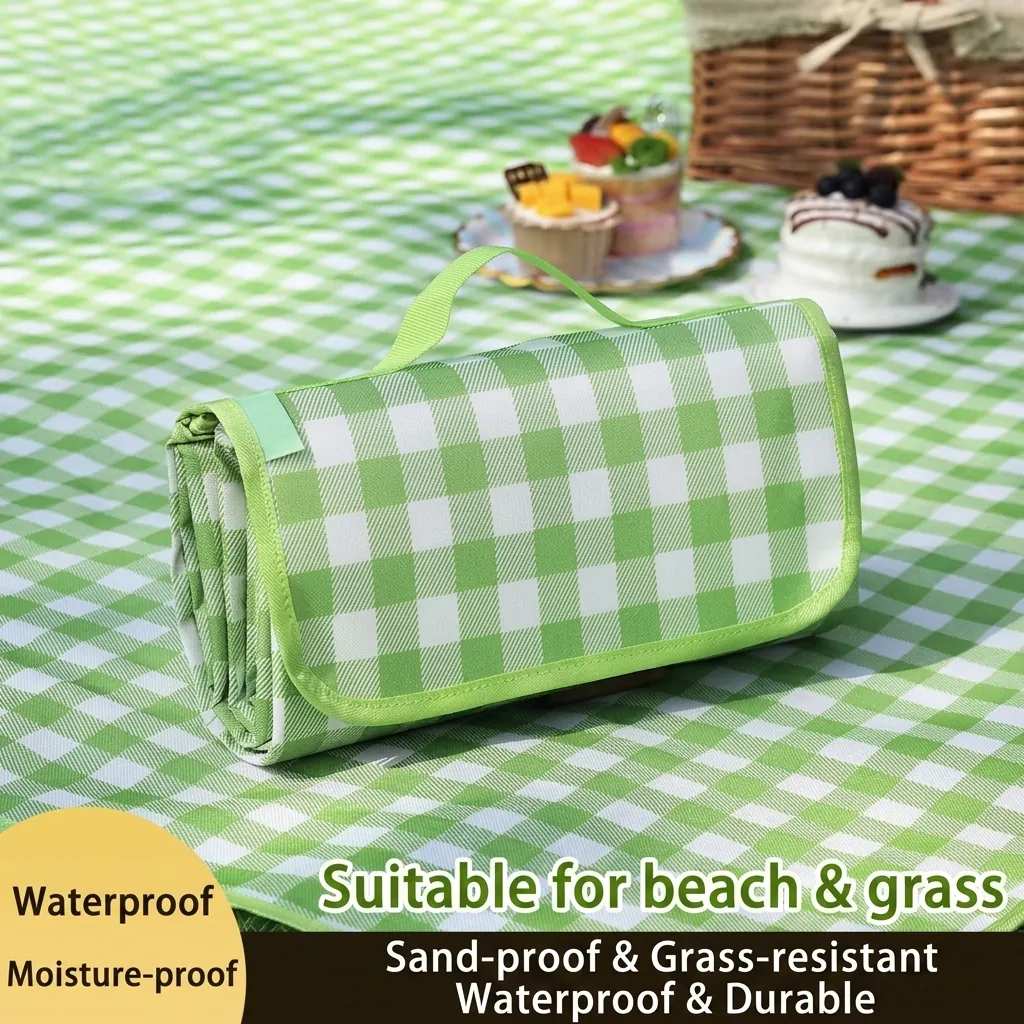 Portable Waterproof Outdoor Picnic Blanket Thickened Moisture-Proof Camping Mat For Beach Park Grass Folding Handheld Gingham Picnic Rug