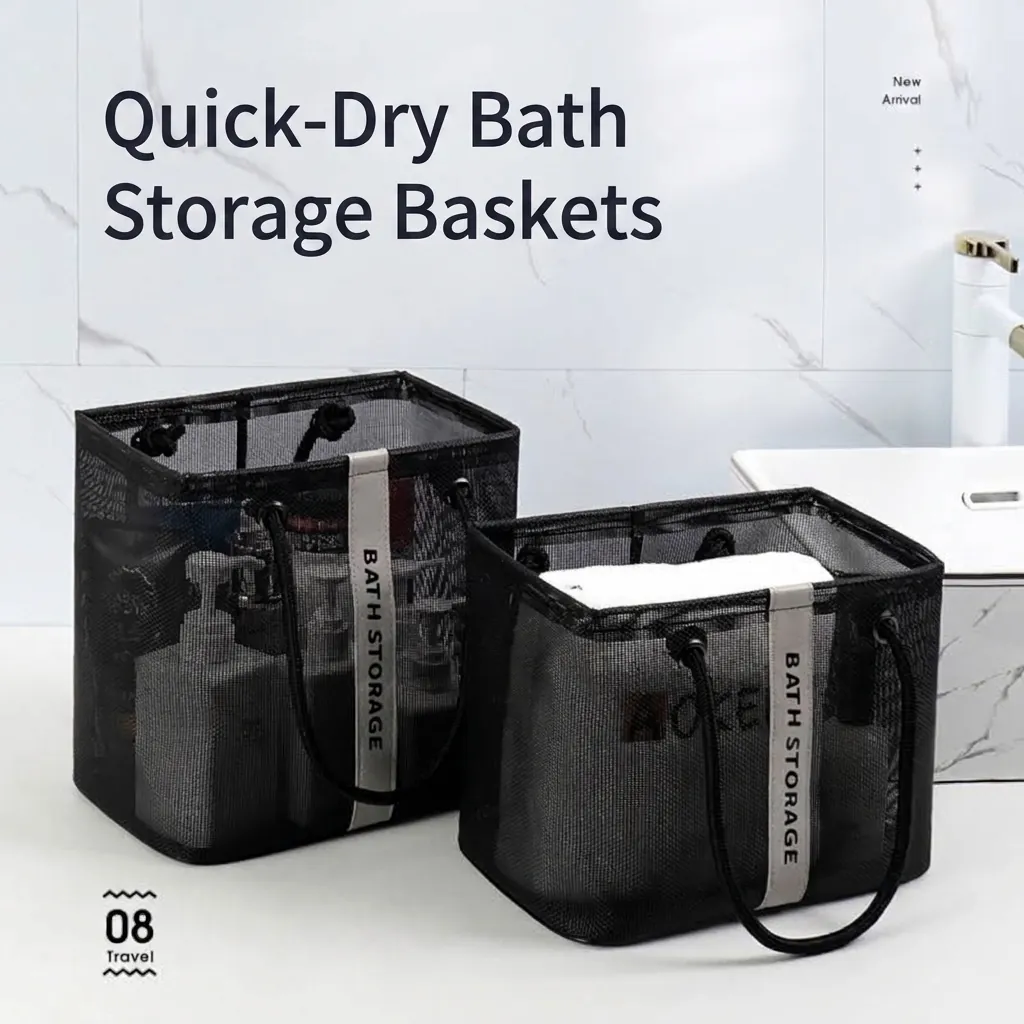Bolsa de Almacenamiento de Baño de Malla Portátil Con Asa Organizador Transpirable de Secado Rápido Para Accesorios de Aseo de Viaje Cesta de Ducha