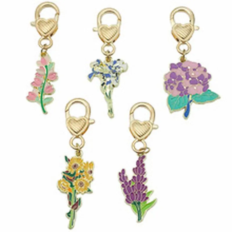 Floral Enamel Keychain Set Colorful Flower Drip Oil Alloy Key Ring For Women Girls Schoolbag Pendant Jewelry Gift Accessories
