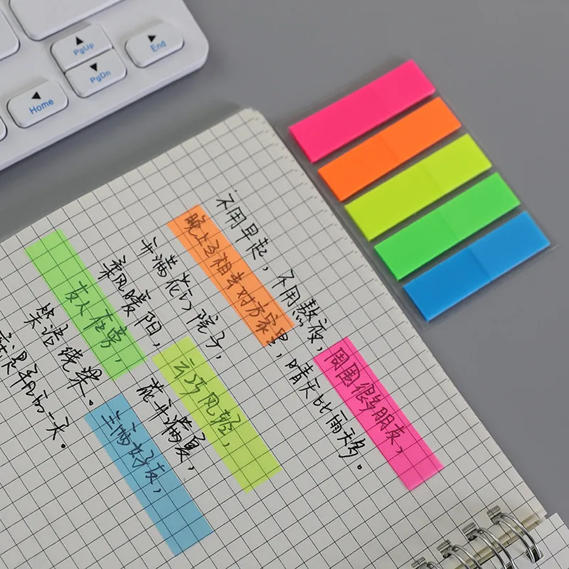 PET Translucent Sticky Notes Waterproof Multi Color Fluorescent Index Tabs Page Markers For School Office Reading Supplies