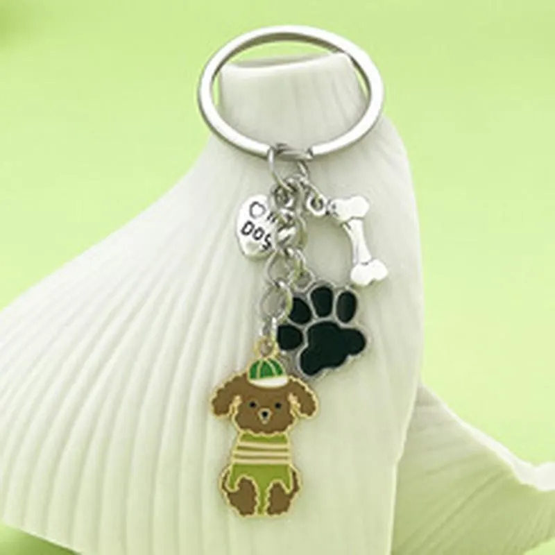 Cartoon Dog Enamel Keychain Creative Cute Pet Alloy Bone Heart Paw Charm Pendant For Bag Keyring Decoration Accessory Gift