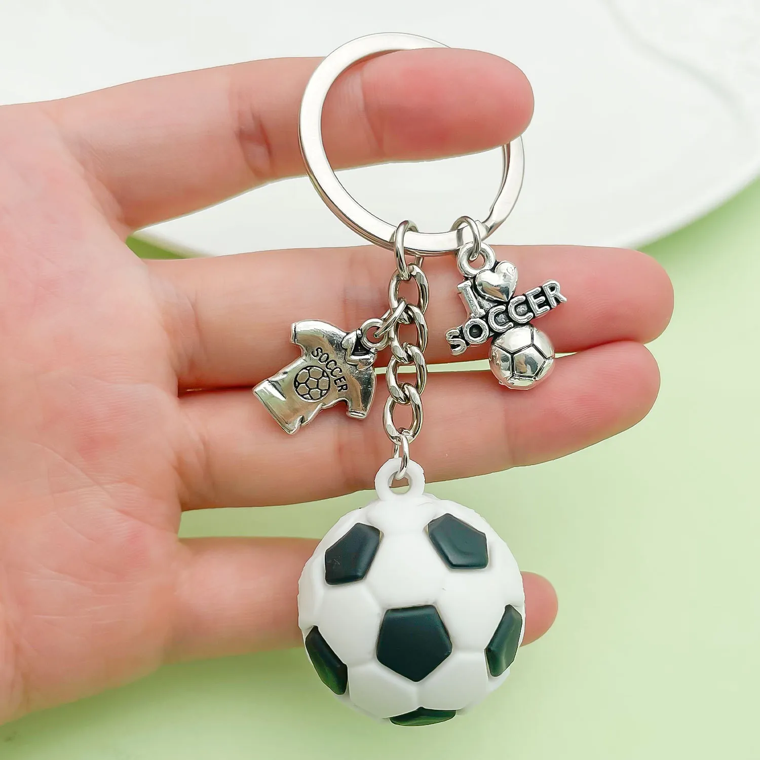 Creative Sports Theme PVC Soft Glue Keychain Simulation Soccer Basketball Volleyball Rugby Tennis Ball Pendant Bag Accessories