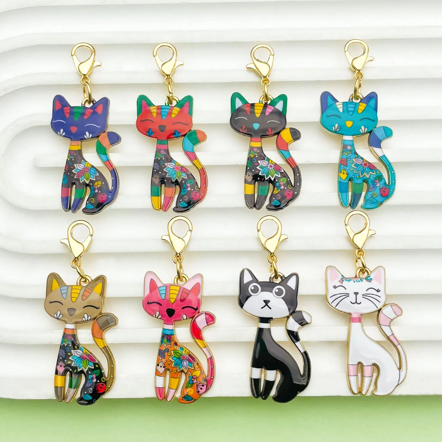 Cartoon Fox Cat Zinc Alloy Enamel Drip Oil Charms Pendants For DIY Keychain Bag Jewelry Making Bohemian Floral Style Women Girls