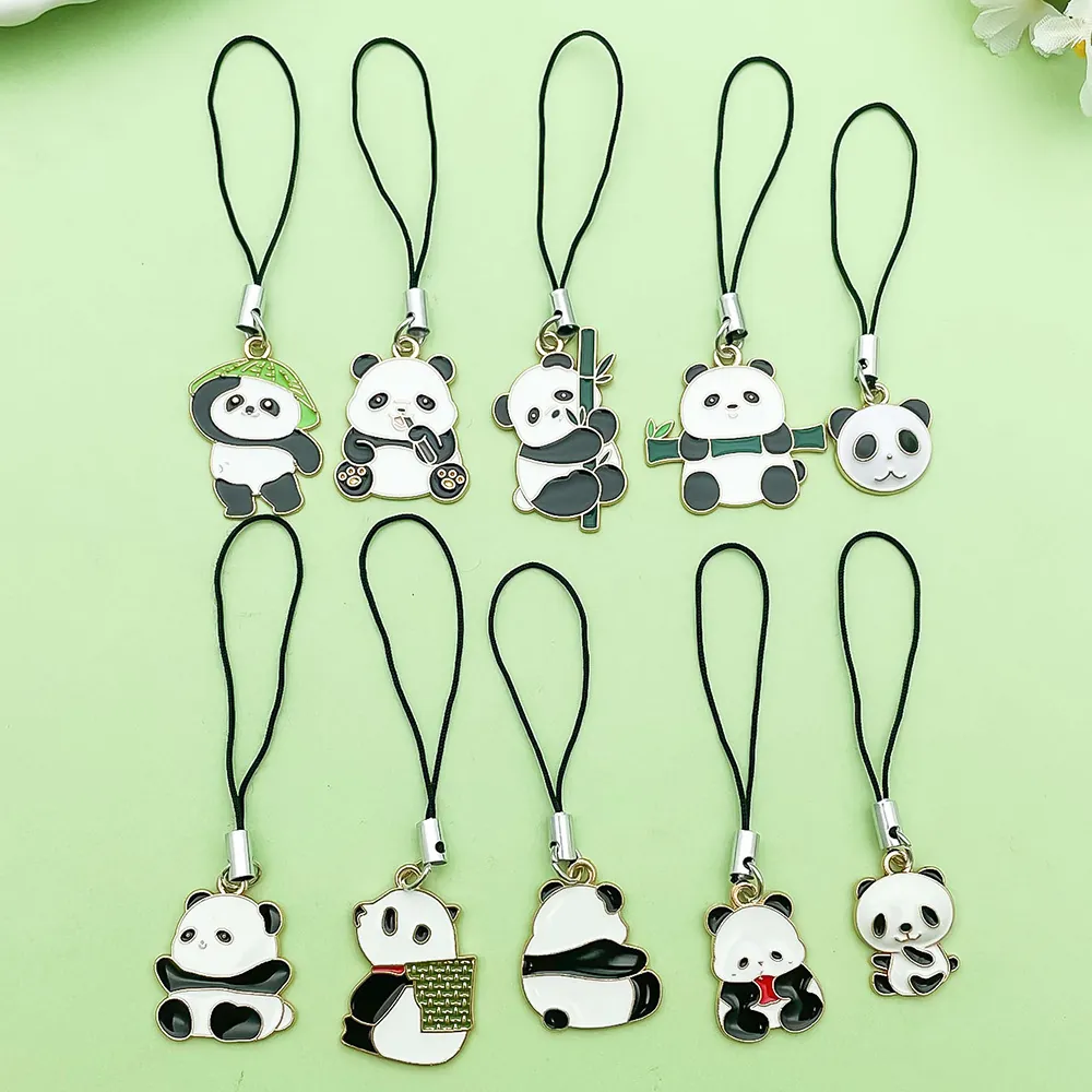 Chinese Style Cartoon Panda Alloy Enamel Pendant For Schoolbag Phone Strap Keychain Car Hanging Decoration Gift For Women Kids