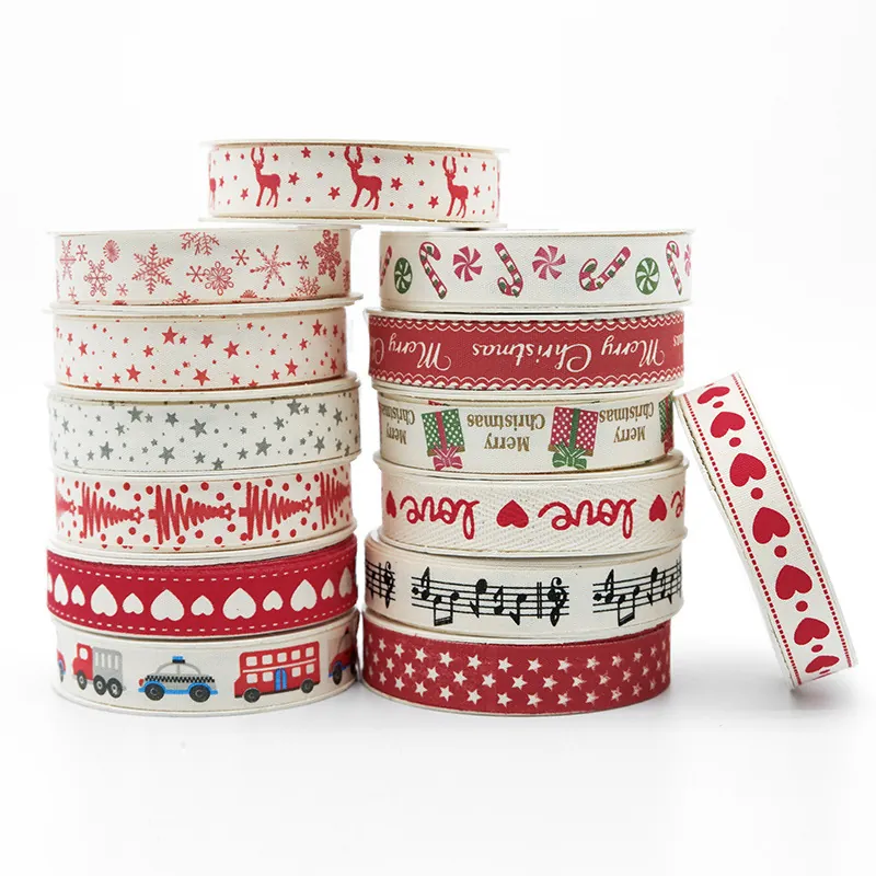 Bedrucktes Baumwollband Weihnachten Schneeflocke Rentier Muster Gurtband Für Geschenkbox Verpackung Hochzeit Dekoration Handarbeit