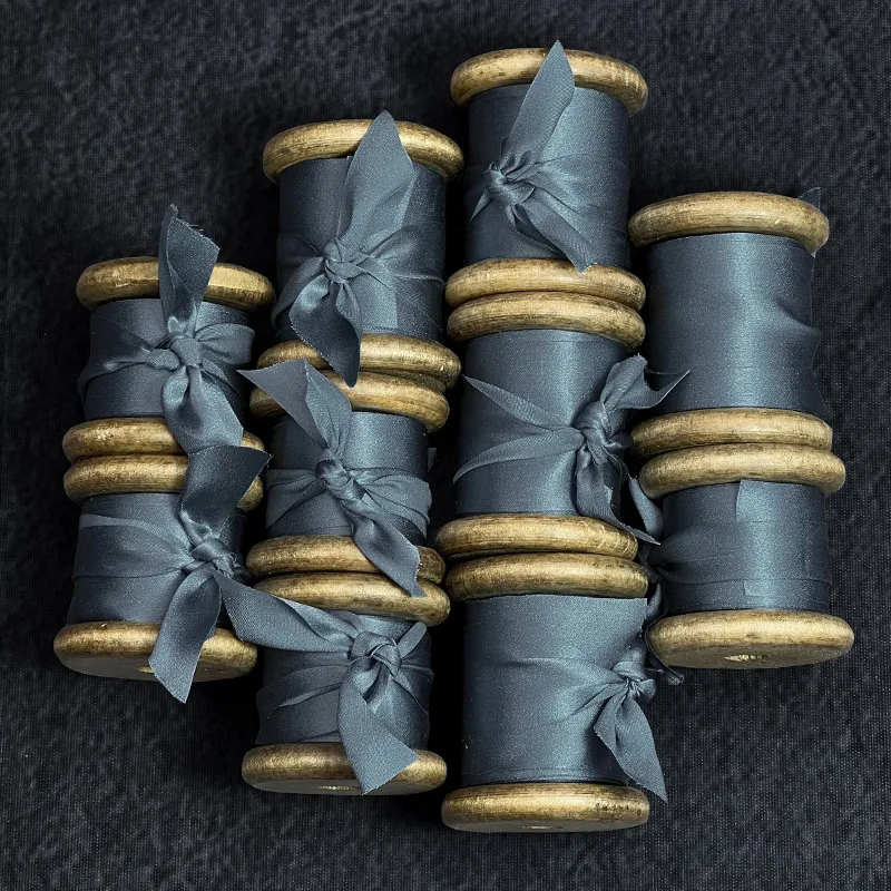 100% High Quality Silk Ribbon With Frayed Edge Hand-Torn Ribbons On Vintage Wooden Spool For Gift Wrap Wedding DIY Decor