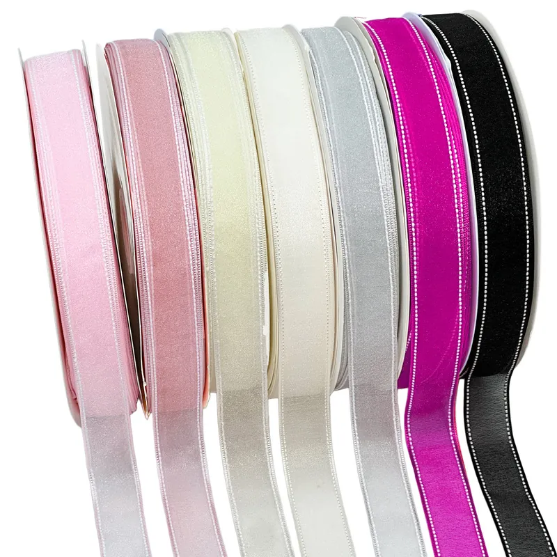 Bloemen Maas Lint Met Jump Stitch Rand Voor Cadeau DIY Ambachten Haarstrikken Accessoires Veelkleurig Nylon