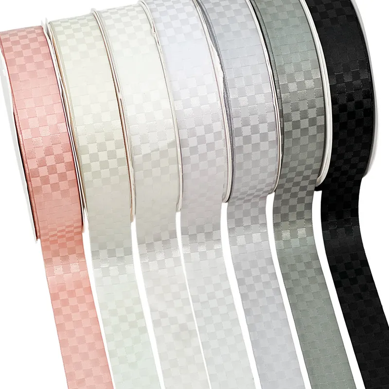 Cinta de Gingham a Cuadros de Poliéster Satén Tela para Lazos DIY Decoración Envoltura Regalo Navidad Boda en Rollo