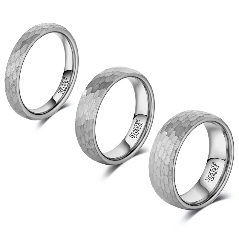 Anillo de Carburo de Tungsteno Unisex Diseño con Textura Martillada Interior Pulido Ajuste Cómodo Banda Ancha Joyería Clásica Regalo