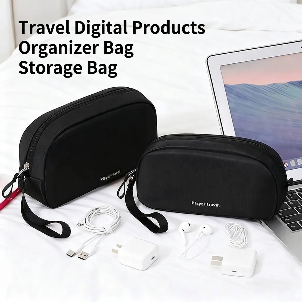 Bolsa de Almacenamiento Portátil de Tela Oxford para Accesorios Digitales Estuche Organizador de Viaje para Auriculares Cables de Datos Batería Externa