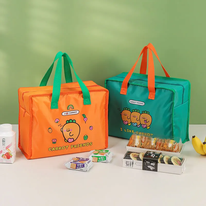 Cartoon Karotten Muster Isolierte Lunchtasche Für Kinder Tragbare Oxford Tuch Thermische Lunchbox Tasche Für Schule Picknick Büro Universal
