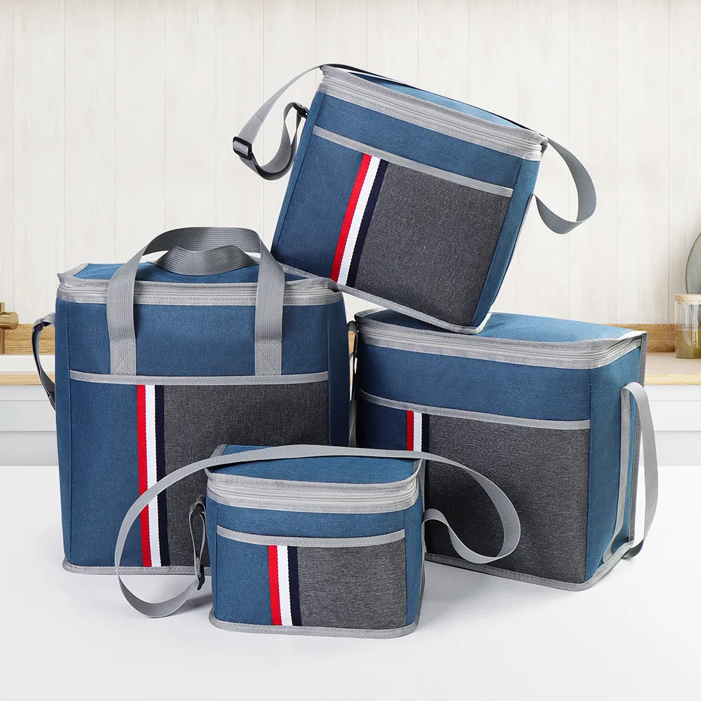 Large Capacity Foldable Insulated Lunch Bag Oxford Cloth Aluminum Foil Thermal Cooler Picnic Bag For Outdoor Camping Work Women Men