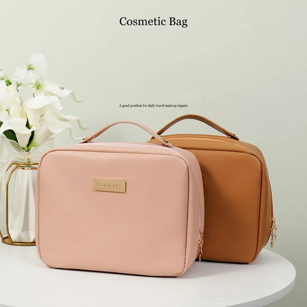 Trousse à Maquillage de Grande Capacité en Cuir PU Organisateur de Voyage Multifonction Sac de Rangement Cosmétique Femme