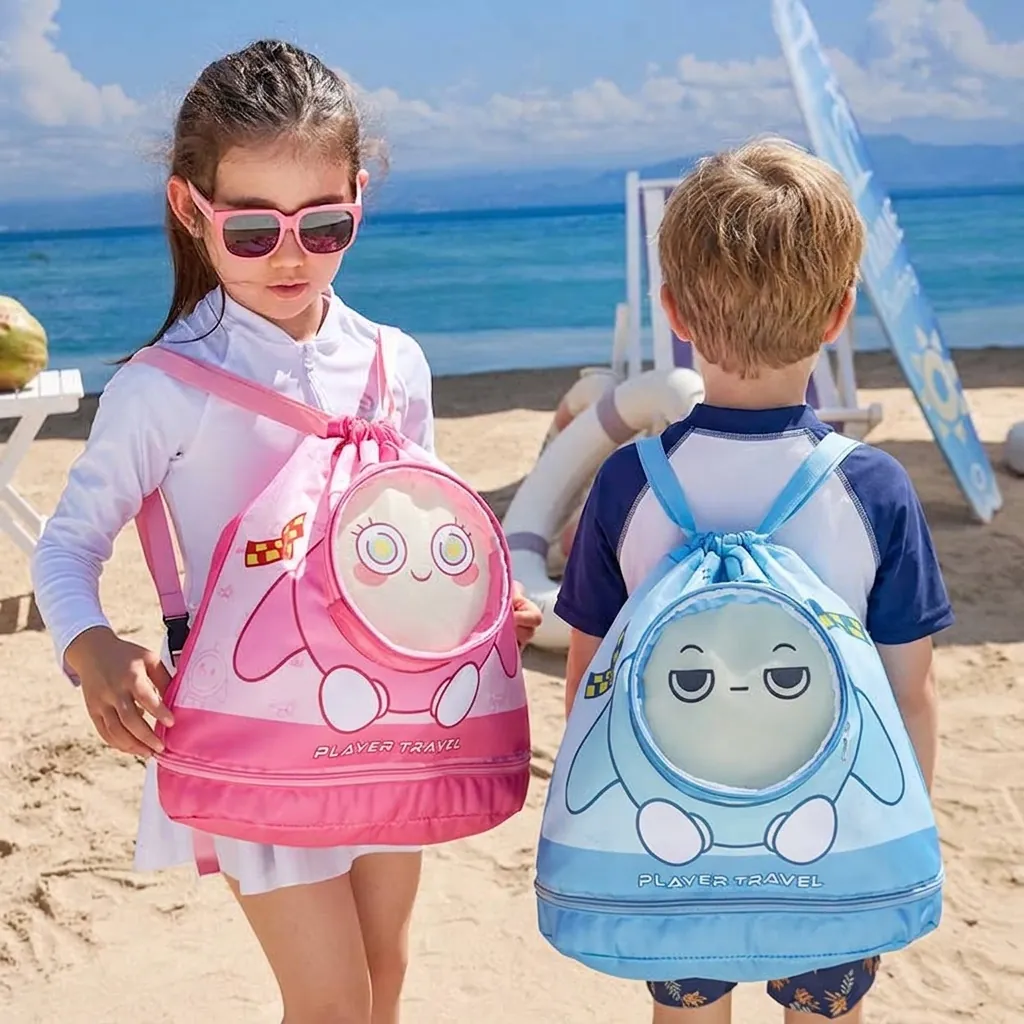 Kinder Wasserdicht Schwimmtasche Kinder Trocken Und Nass Trennung Kordelzug Rucksack Cartoon Reise Strand Sport Aufbewahrungstasche