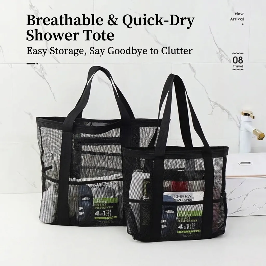 Mesh Shower Caddy Portable Bath Organizer Bag With Handle Quick Dry Toiletries Storage Bag For Bathroom Swimming Travel Beach