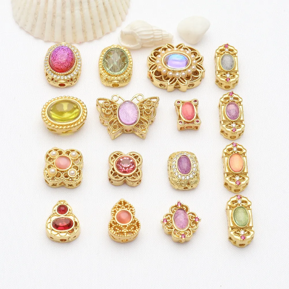 Perles d'Espacement en Cuivre Or Antique Avec Strass et Perle Artificielle pour Création de Bijoux DIY Accessoires Bracelet Femme