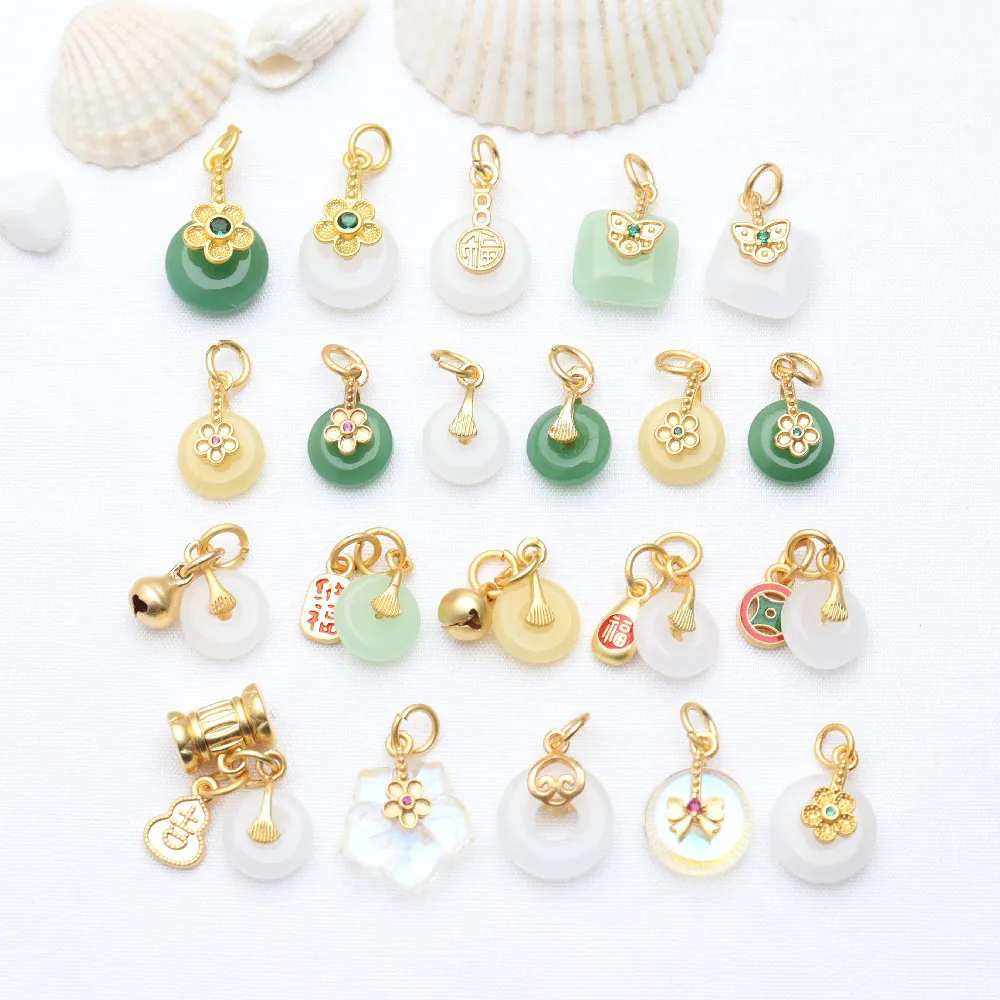 Ancient Gold Color Preserving Safety Buckle Chalcedony Pendant Lucky Bell Gourd DIY Jewelry Accessories For Necklace Bracelet Making