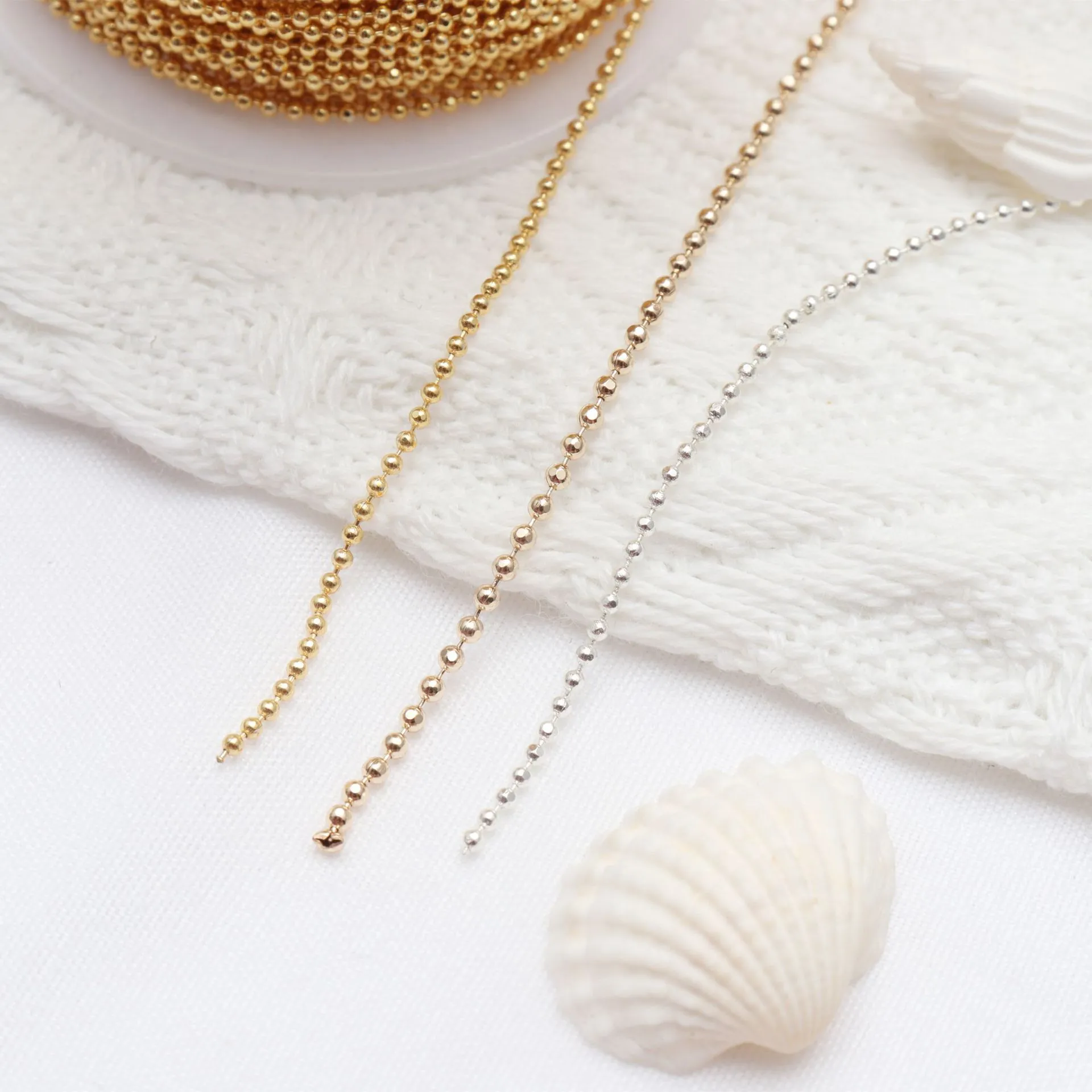 14K Goldgefüllt Kugelkette Rund Zierlich Gliederkette Für DIY Halskette Armband Herstellung Schmuckkette Zubehör