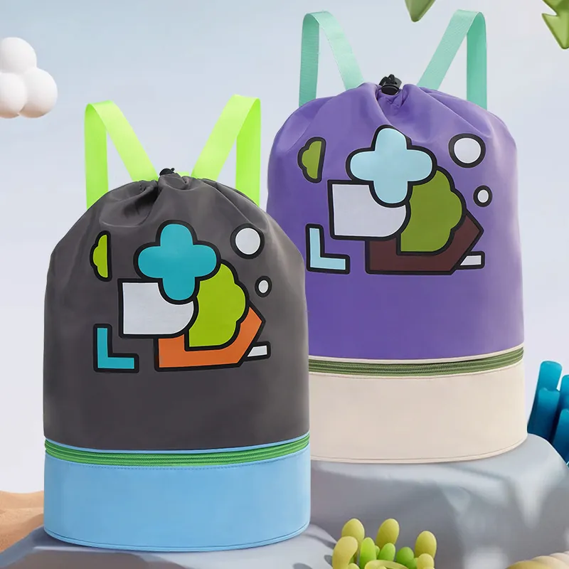 Cartoon Kinder Schwimmtasche Trocken-Nass-Trennung Oxford Stoff Strandtasche Jungen Mädchen Kordelzug Rucksack Lagerung