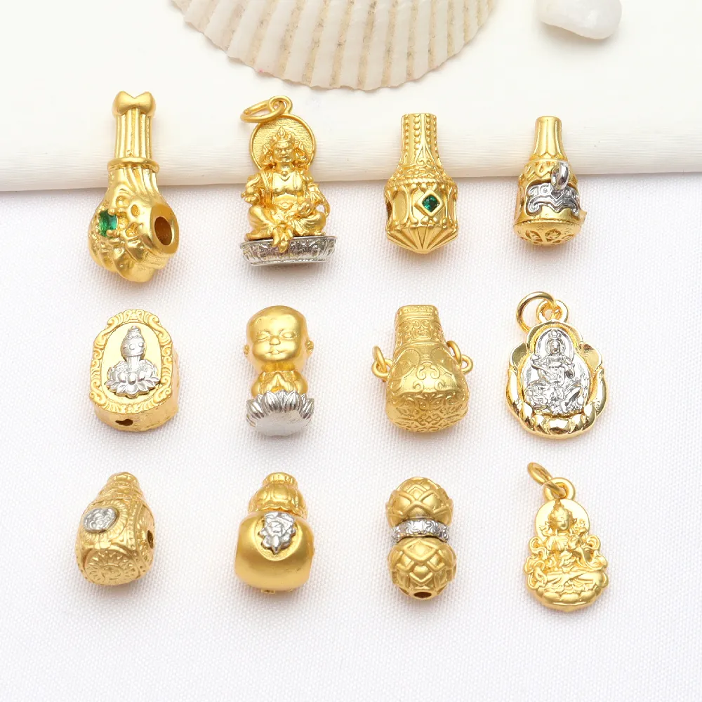 Colgantes Religiosos de Cobre Bicolor Oro Antiguo Cabeza de Buda Ganesha Cuentas Separadoras para Creación de Joyas DIY