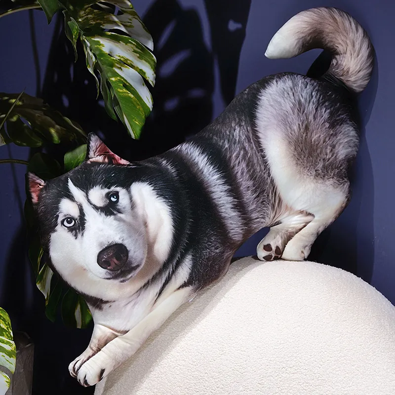 Realistic 3D Print Husky Plush Toy Dog Long Pillow Soft Stuffed Animal Doll For Kids Boys Girls Birthday Gift Home Decor