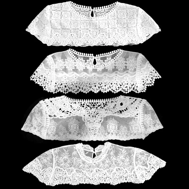 Châle en Dentelle de Soie de Lait Élégant Cape Femme Floral Brodé Ajouré Faux Col Enveloppement Décoratif Polyvalent