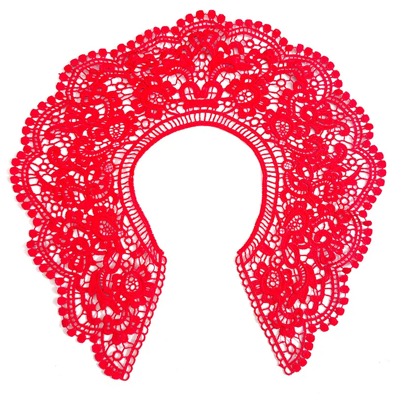 Faux Col en Dentelle Polyester Brodée Vintage Broderie Ajourée Col Claudine Grand Accessoire Vestimentaire pour Femmes